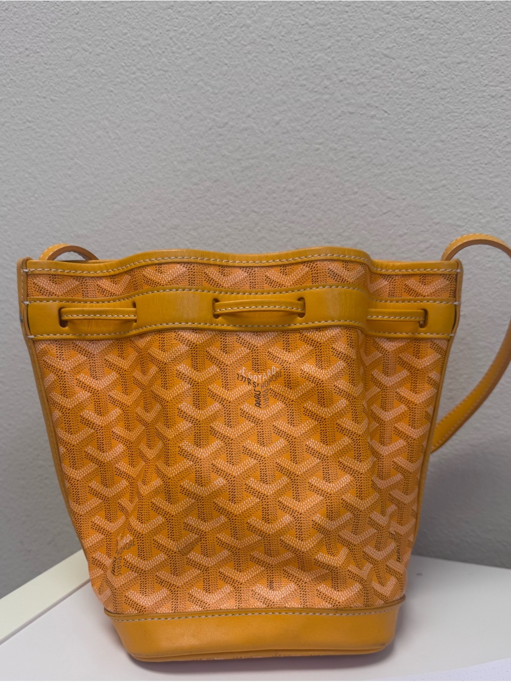 Yellow Goyard Chevron Drawstring Bucket Bag - Picture 2 of 9